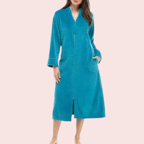 Miss Elaine Other - LAST ONE-Miss Elaine  Fleece Long Zipper Robe- Teal NWT